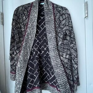 Maurices Black and Gray Knit Cardigan with Red Accents